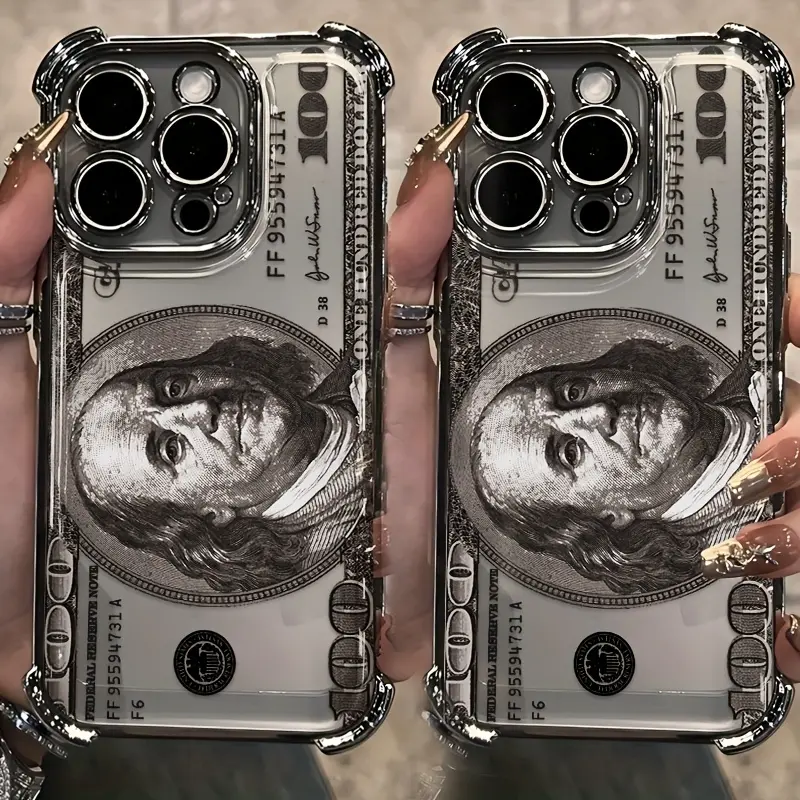 New classic creative illustration dollar pattern phone case, electroplated shockproof transparent back cover, suitable for iPhone 17/16/15/14/13/12/11/X/XS/XSMAX, perfect as a holiday gift for friends, family, or yourself, Accessories, Smartphone, Cellpho