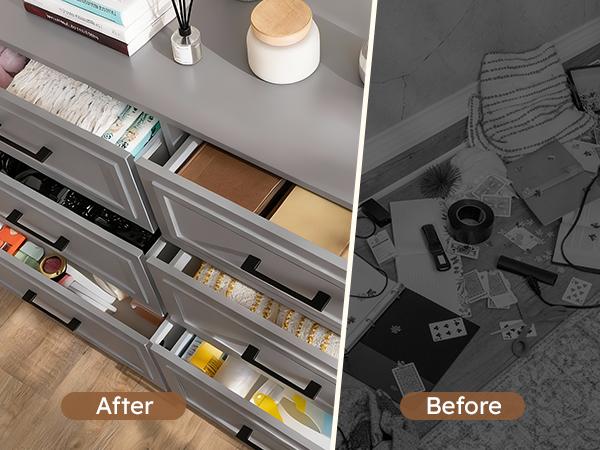 BERRY NEST Modern Minimalist Dresser for Bedroom, 47.2'' Wide Wood Grey Dresser with 6 Drawer, Farmhouse Chest of Drawers with Metal Handle, Closet Store Organizer for Living Room, Hallway