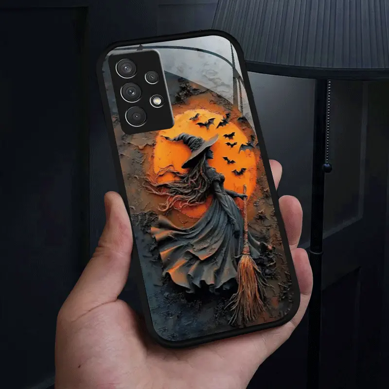 Halloween unique ghost witch bat colorful print phone case for girls, shockproof and drop-resistant, suitable for iPhone 17 Pro Max Air/16 Pro Max 15 14 13 12 11 XR, Samsung Galaxy S22 S23 FE S24 Plus S25 Ultra, suitable for Halloween and Christmas gifts
