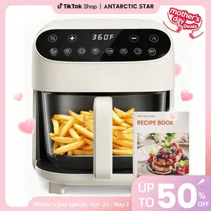 Summervibes[Limited Stock]4.5 QT Glass Air Fryer - PFAS-Free & Dishwasher-Safe Basket, 8 Preset Touchscreen, 360° View Cooking, for Healthy Meals in Minutes - White tiktokshopspringglowup