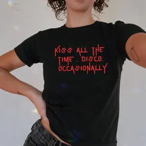 Kiss All The Time. Disco Occasionally Baby Tee T-Shirt Top Harry Album Merch Tour Concert Unisex, Y2K Baby Tee Shirt.