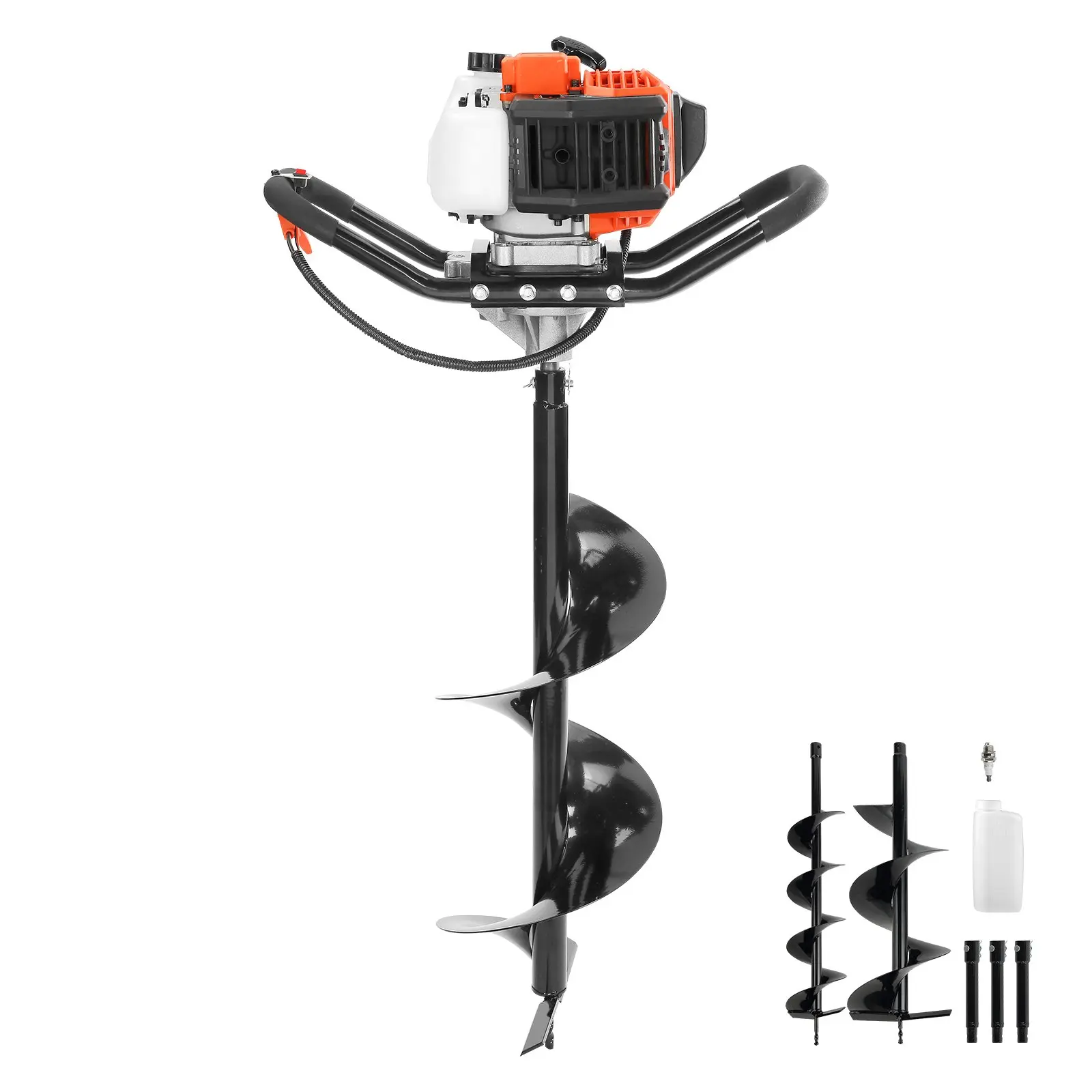 VEVOR Heavy Duty Gas Powered Post Hole Digger, 52cc 1450W 1.2L EPA-Certified Power Tool with 6" & 10" Alloy Steel Earth Auger Bits, 30" Bit for Deep Posts, 3 Extension Rods, Spark Plug, Emergency Stop for Hard Soils, Farmland & Garden