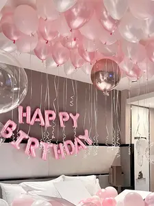Pink Birthday Party Decorations Set – Pink Happy Birthday Balloon Banner, Latex Balloons & 4D Spherical Foil Balloon, Pink Theme Princess Birthday Decor for Men & Women