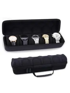 watch case for travel and storage, hard 5 slots Watch Roll Organizer for Men and Women(Black Microfiber Lining) Watch Box