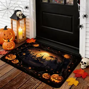 Door Mat Rug,Halloween Entrance Mat, Pumpkin Bat Ghost Design, Non-Slip Low Profile, Kitchen Floor Mat, Party Decor, Home Decoration,Funny front door indoor and outdoor bathroom rugs  fall rug mat Carpet,Bohemian Boho Style Rug