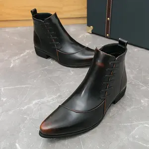 Men's Business Fashion Ankle Boots Casual Outdoor Boot Black PU Leather Formal Dress Shoes for Work Office All-match Commuter Shoes for Daily Wear Footwear