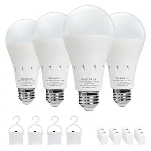 4 Pack Rechargeable Emergency Light Bulbs A19, Camping Lamp Battery Powered LED Light Bulb 5000K Daylight E26 E27 120 Volt 12W 60W Equivalent with 4000mAh for Home Power Outage Camping Hurricane Thanksgiving decorations, Black Friday, Christmas gifts
