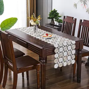 1pc hollow-out two-tone sunflower lace table runner, elegant rectangular table decoration cloth, woven polyester, decorative table runner for dining room, table covering fabric, modern centerpiece decoration, modern table runner, centerpiece decoration, e