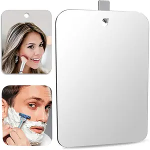 Shower mirror for fog free shaving, anti fog makeup mirror, bathroom accessories for travel and camping, wall mounted without hooks, also suitable for handheld makeup mirror