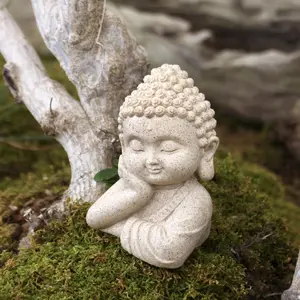 1 cheek holding Buddha statue, creative home decoration ornament, garden bonsai decoration ornament, housewarming gift