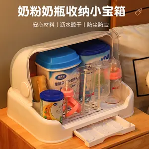 Baby bottle storage box, dust-proof tableware and food storage box for babies, drying rack with cover