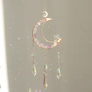 Crystal Sun Catcher, Hanging Suncatcher with Amethysts, Handmade Rainbow Maker Indoor Outdoor Decor for Window Bedroom Courtyard Garden, Bless Gift