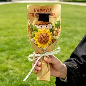Handmade Crochet Sunflower Bouquet with Graduate Figures, Graduation Gift for Class of 2026, College and High School Grads, Gift Idea