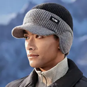 Men's Winter Knit Beanie Hat with Earflaps Ski Hiking Cold Weather Protection Elastic Stretchy Warm Soft Daily Commute Outdoor Fashionable Knit Cap