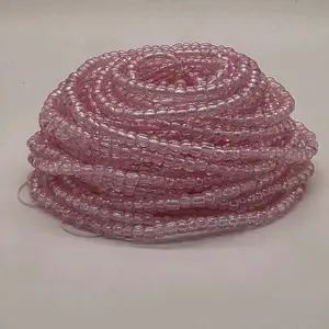 Pink transparent crystal Tie-on 50 Inch Waist Beads