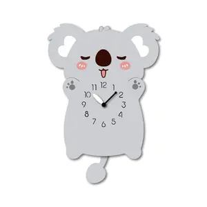 "Koalby" - Adorable Koala Shaped Pendulum Wall Clock, Cartoon Style, Warm Light-Grey, MDF, 9.4'x13.4'x1.8', Clock Box