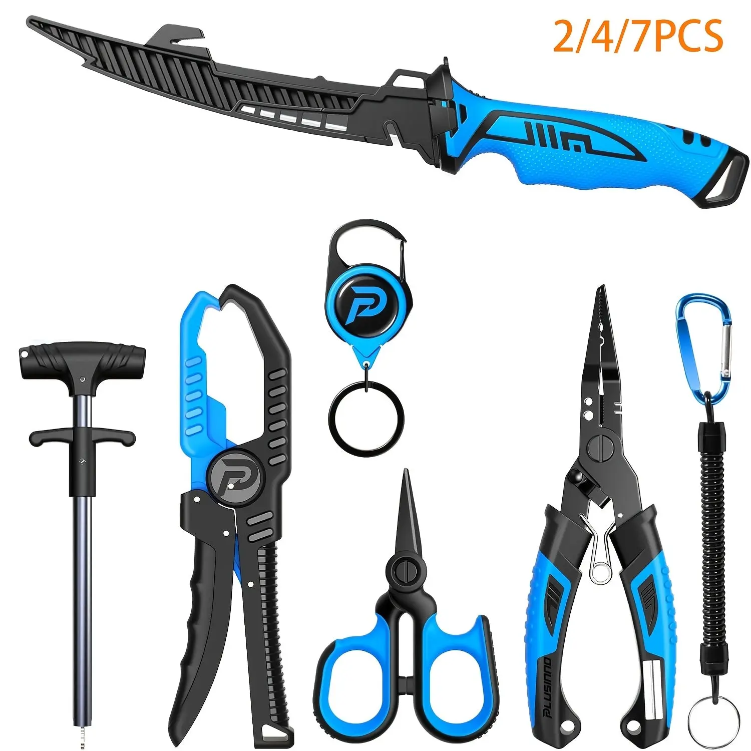 7-Piece Fishing Tool Kit with Gift Box - Fillet Knife, Fishing Pliers, Fish Lip Gripper, Braid Scissors, Coil Lanyard & Retractor, Saltwater & Freshwater