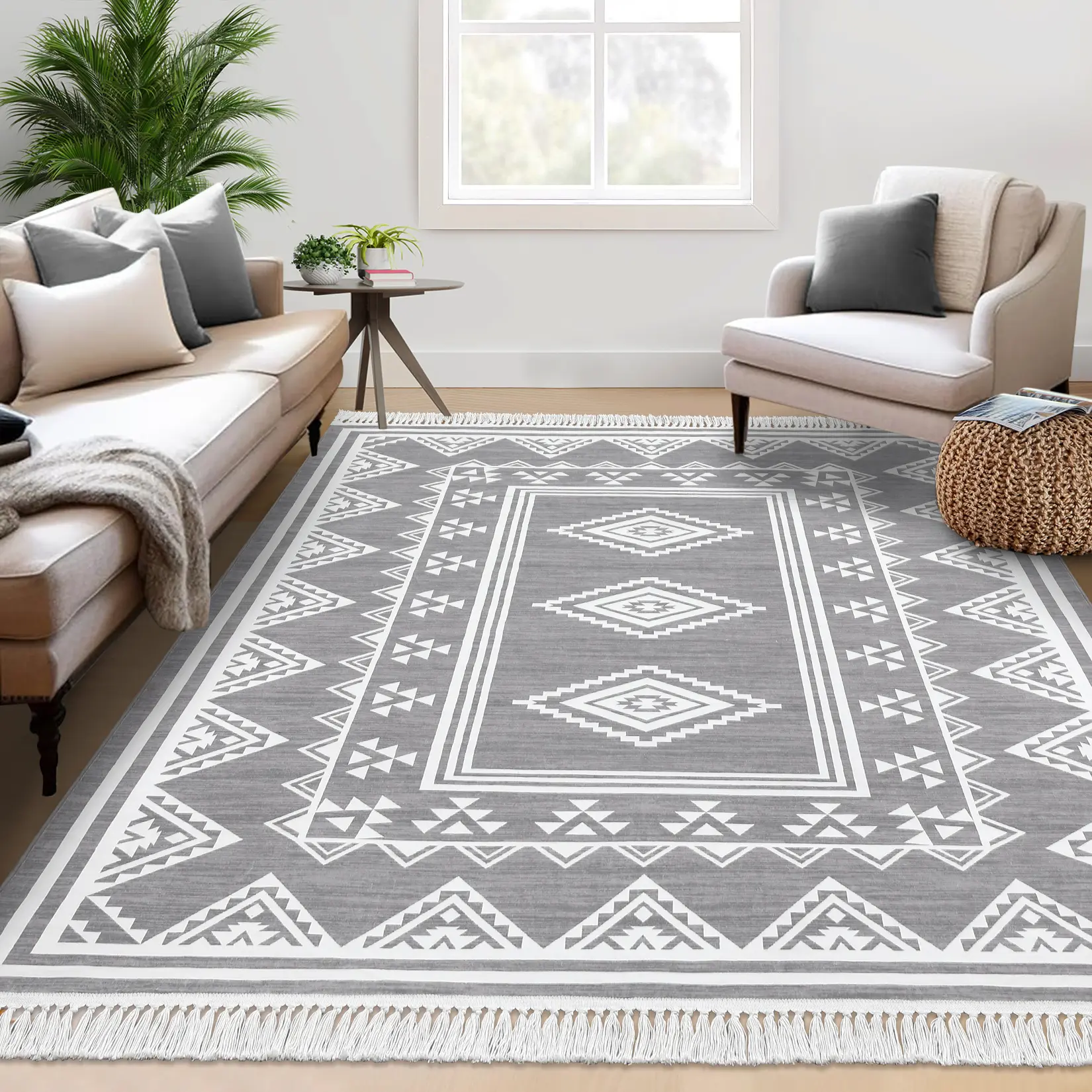 Tassel Carpet Bohemian Style Rug Moroccan Border Rug Washable Area Rug Stain Resistant Non-Slip Rug Ultra Thin Soft Rug Home Decor Rug