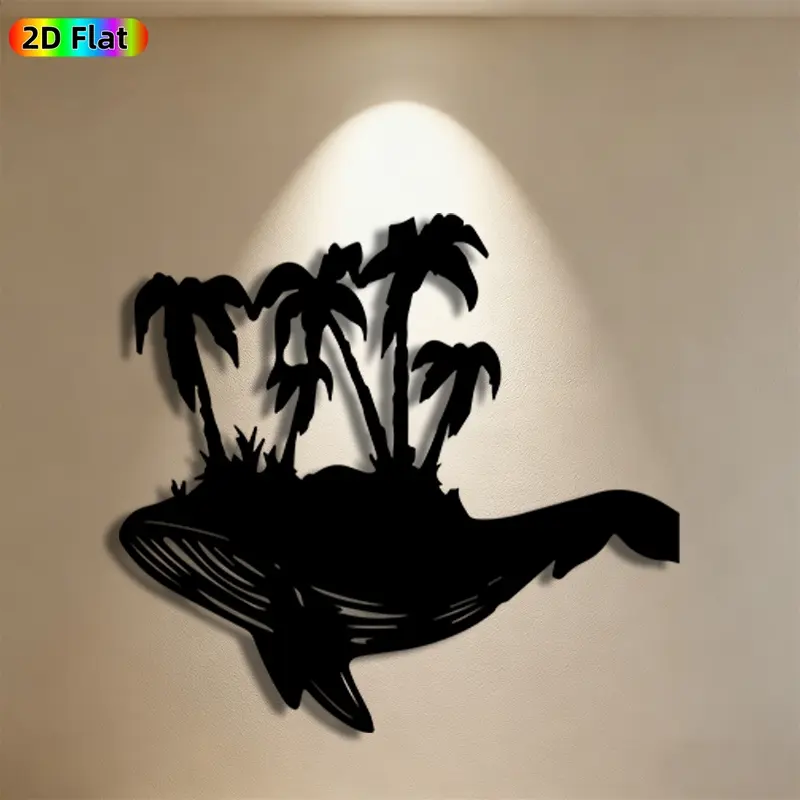 1pc Whale & Palm Tree Metal Wall Art, Tropical Whale Statue Mural, Ideal Gift for New Year, Easter, Ocean Decor Enthusiasts, Weather-Resistant Metal Wall Decor Wall Sculptures, Perfect for Outdoor Garden Wall & Backyard Fence, Nautical Theme Enthusiasts