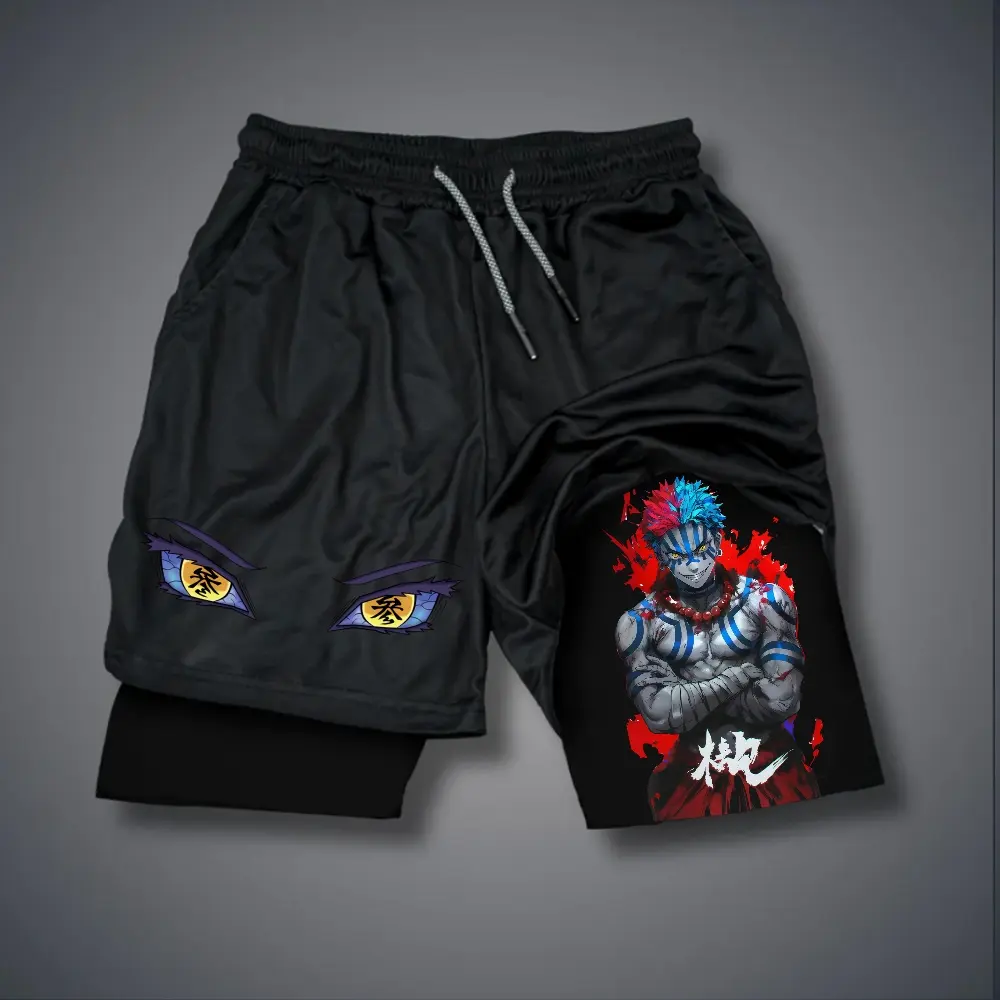 Demon Slayer Akaza  80s 90s summer men shorts for men jorts outfit men graphic shorts Double-layer sports shorts Comfortable short shorts summer
