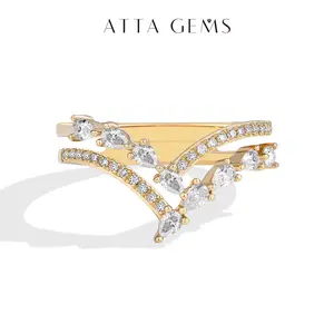 ATTAGEMS Fashion V-shaped design Lab-Created Moissanite Ring D Color VVS1 S925 Sterling Silver Ladies' exquisite jewelry ring Anniversary Gift Festival Gift R319