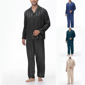 Men's Spring & Autumn Striped Pajama Set, Satin-Like Sleepwear, Men's Long Sleeve & Trousers Loungewear in Casual Dot Pattern, Two-Piece Homewear Suitable for Daily Wear, Lightweight Cardigan-Style Top with Collar, Summer Pajamas for Men