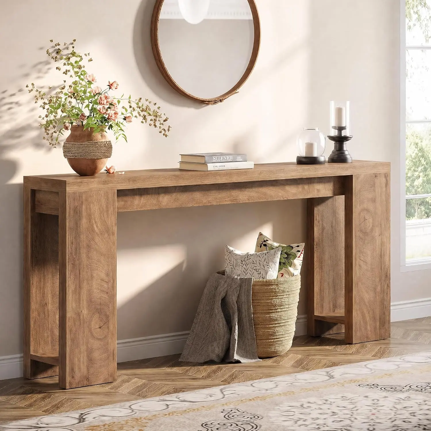 Tribesigns 70.9-Inch Long Rectangular Farmhouse Wood Console Table with Foot Pads, Storage Area & Easy Assembly for Entryway, Hallway & Living Room Furniture