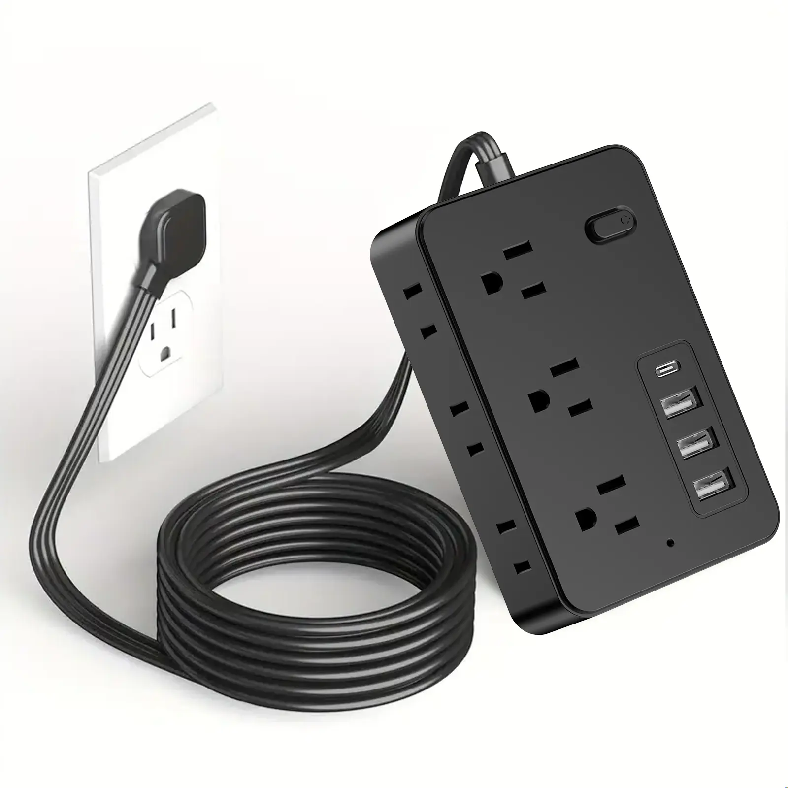 Surge Protector Power Strip, Multiple Outlets Extension Cord with 6 AC Outlets and 4 USB Charging Ports (1 USB-C), 45° Flat Plug, 5 Ft Mountable Outlet Extender for Home/Office/Dorm