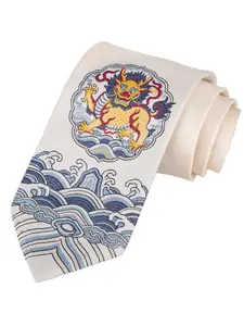Men's Dragon Embroidered Silk Tie, Business & Wedding Accessory, Elegant Design, Perfect Gift for Men