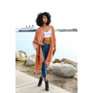 Sequin Border Frayed Kimono - Lightweight Boho Style for Music Festivals & Casual Wear