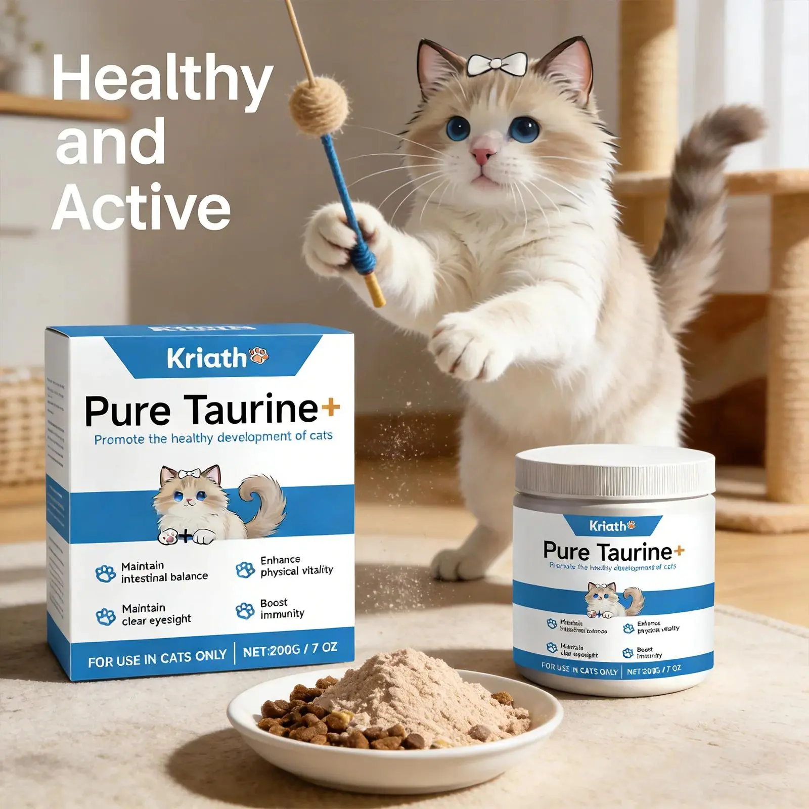 Cat Taurine Powder Supplement, 100g (3.5 oz) Mineral-Rich Easy-to-Administer Formula, Supports Heart Health, Normal Vision, Dental Wellness, Energy, 18-Month Shelf Life, Daily Nutritional Care for Kittens