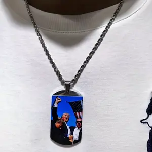 Stainless Steel Trump Campaign Military Dog Tag Pendant Necklace -, American Independence Day Theme, Glossy Finish