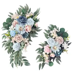 High-end blue-pink artificial flower bouquets, Decorative flower arrangement, Ideal for wedding decorations, table flower arrangements, Home Decoration, Low-maintenance and easy to install