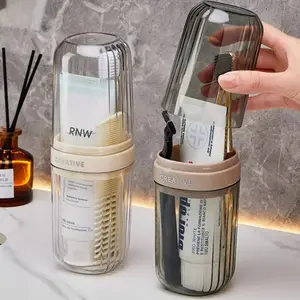 Travel Toothbrush Case 2-in-1 Portable Business Trips Wash Cup Minimalist Large Capacity Toothpaste Container Holder Organizer Toothbrushes Storage Box Toothbrush Holders for Traveling Camping Business Trip