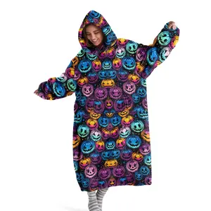 hoodie blanket，Wearable Blanket，Cozy Hooded Blanket Wearable Halloween Pumpkin Color Changing Blanket, Soft Warm Oversized Blanket for Sofa Home Leisure Air Conditioning Nap，Christmas Gift,Valentine's Day gift