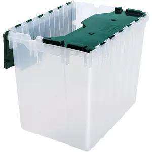 Akro-Mils KeepBox 18 Gallon Storage Container, Nesting and Stackable Plastic Storage Box with Lid Attached, Clear Tote for Garages, Closets, and Moving, 21" x 15" x 17", Clear/Green