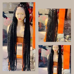Full Lace Invisible Locs Bohemian Braids Handmade 36 Inches Female Synthetic Fiber Braided Hair Lightweight Natural Look Faux Locs Wig Color 99J