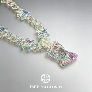 FaithFilledFinds Jesus Pendant ClearBarbed Wire Chain Necklace for Men Women Boys Girls Trendy Daily Wear Streetwear Birthday Christmas Gifts Party Accessories