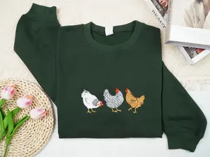 Embroidered Chicken Sweatshirt, Gift For Chicken Lovers, Chicken Sweatshirts, Chicken Mom Shirt Fabric Menswear Hoodie Jet Medium Polyester