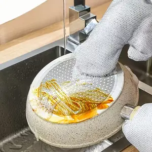 2pcs Multipurpose Silver Wire Dishwashing Gloves Rags - Comfortable, Anti-Burn, Durable, Protective, Warm Cleaning Gloves with Waterproof Lining, Non-Scratch Steel Wire Cloth for Kitchen Cooktops, Counters, Sinks