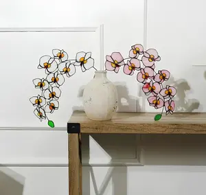 Stained glass butterfly orchid flower,Flower home decor,gift for her,christmas gift, Phalaenopsis art,stained glass flower