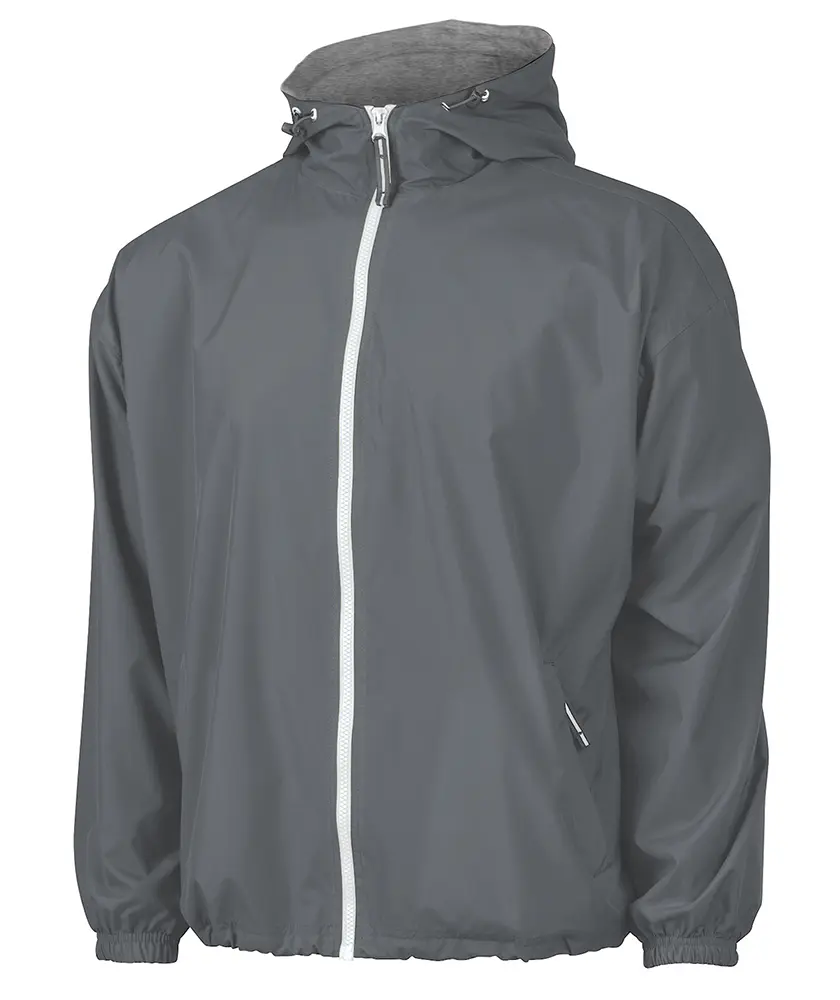 Charles River Apparel Portsmouth Mock Neck Outerwear - Adult Lightweight Water-Resistant Softex™ Polyester Fabric, Heather Grey Jersey Lined, Knit, Plain, Jacket, Longsleeves, Zipper, Long Sleeve, Casual, Embroidery, Coats, Reflective, Outdoor, Zipper Pul