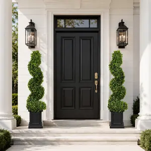3.5ft/4ft Artificial Boxwood Indoor Outdoor Topiary Tree, Outdoor Porch Trees All-Year Green Fake Plant Topiary Trees Artificial with Sturdy Pot (Spiral)