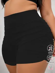 Women's Plus Size High Waist Shorts, Side Ruched Design, Party Fashion Shorts, Summer Daily Wear, Versatile Shorts for Women, Everyday, Fit, Womenswear