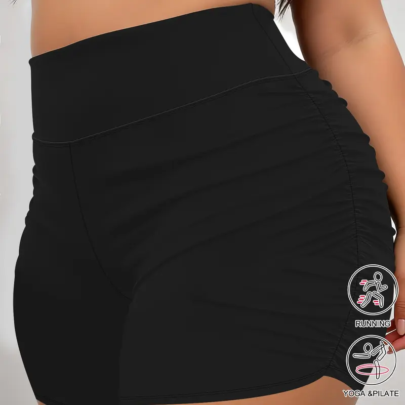 Women's Plus Size High Waist Solid Color Shorts, Side Ruched Design, Basic Party Fashion Shorts, Summer Daily Wear, Versatile Shorts for Women, Everyday, Fit, Womenswear