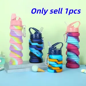 Foldable Silicone Water Bottle, 1 Count Portable Leakproof Water Bottle with Carabiner, Sports Water Bottle for Travel Hiking Camping Outdoor, Travel Cup