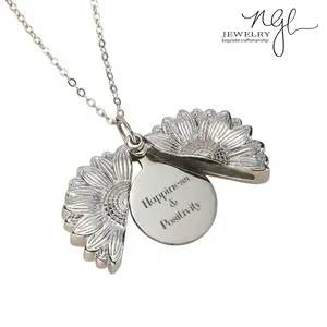 Custom Sunflower Locket Necklace | Engraved Design