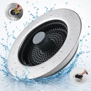 3-in-1 Kitchen Sink Drain Strainer & Stopper, Stainless Steel Pop-Up Stopper & Anti-Clogging Basket Strainer, Fits Standard 3.5-Inch Sink