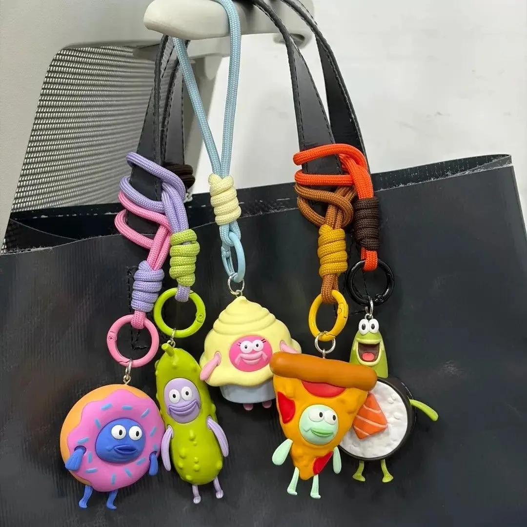 Genuine PLZDOT SpongeBob Bikini Bottom Food Party Collectible Mystery Box - Figure Keychain, Keychain Series, Designer Toys, Handmade Toy, Ugly Fish Bag Charm, Secret Edition Probability, 6-Pcs Whole Set (No Box, Minor Defects Common)