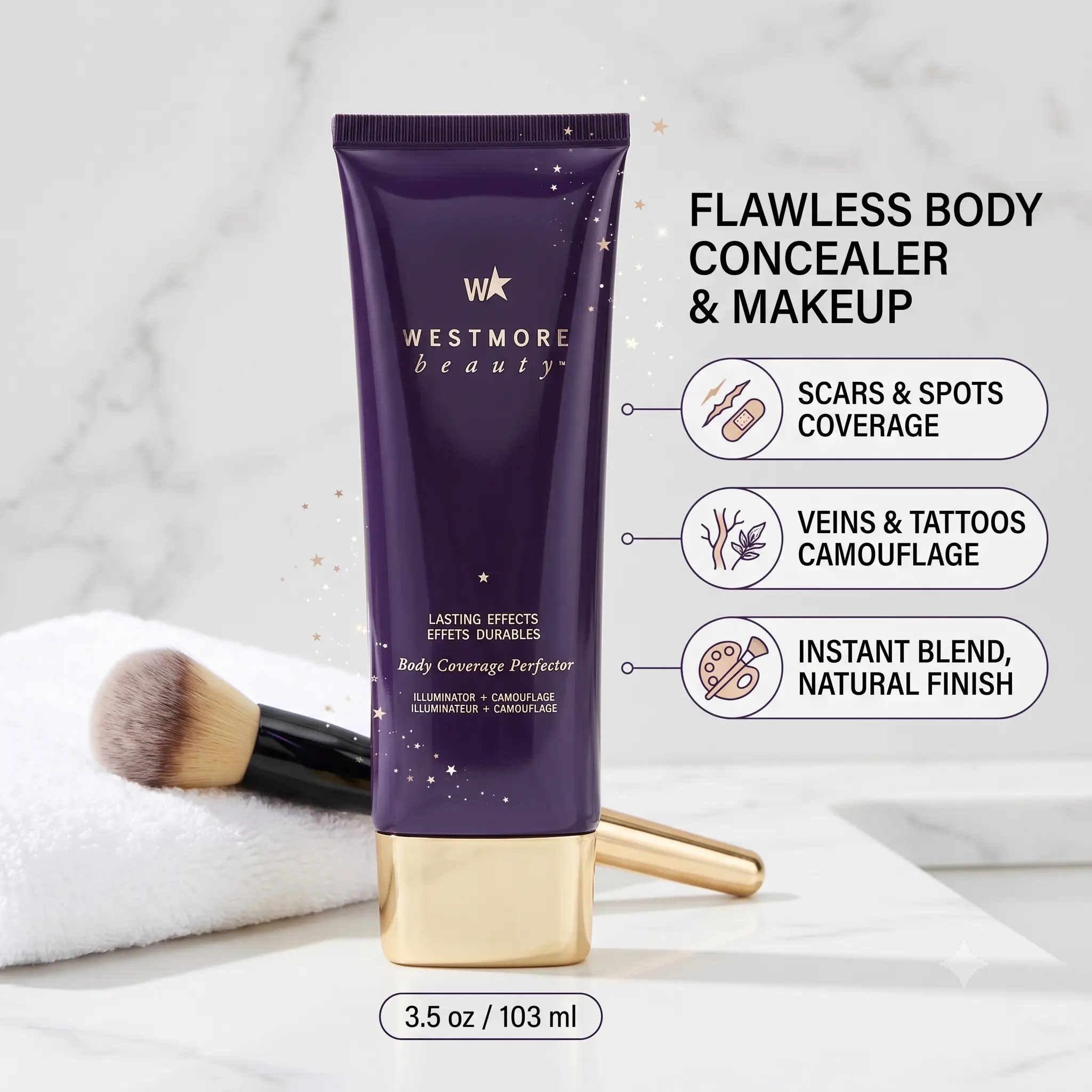 Westmore Beauty Body Coverage Perfector 3.5oz + Flawless Body Makeup, Concealer for Scars, Spots, Veins, Tattoos and More Blend Cosmetic